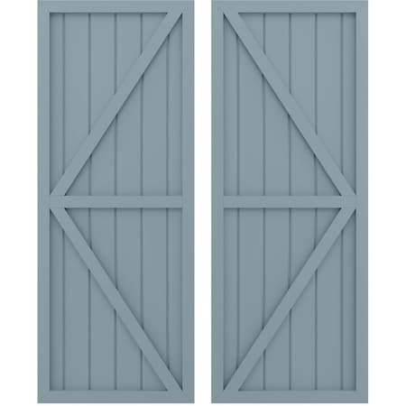 Americraft 6-Board Wood 2 Equal Panel Frmd Board-n-Batten Shutters W/ Dubl Z-Bar, ARW102BF621X77SBH